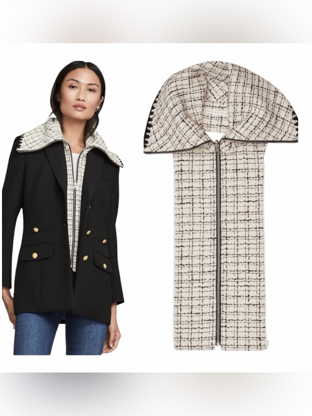 New VERONICA BEARD PINEY DICKEY - Ivory WHITE/BLACK